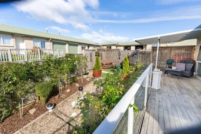 Established garden viewed from the wraparound deck